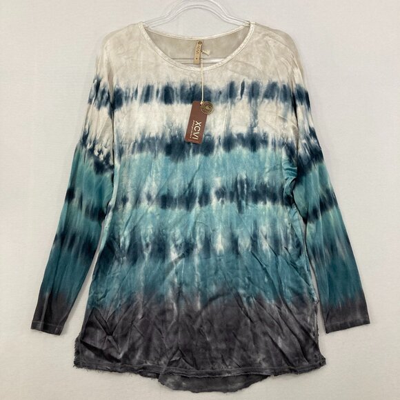 New XCVI Medium Blue Gray Tie Dye Boho Ultra Soft Stretch Long Sleeve Top - Picture 1 of 9